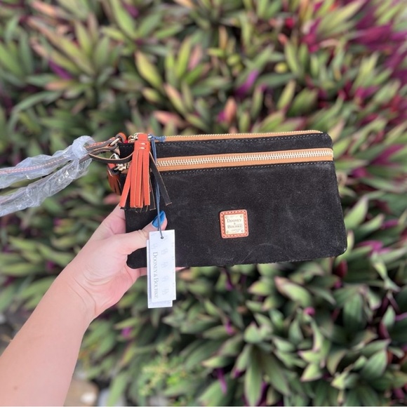 NWT Dooney & Bourke Black Suede Double Zip Wristlet - Picture 1 of 12